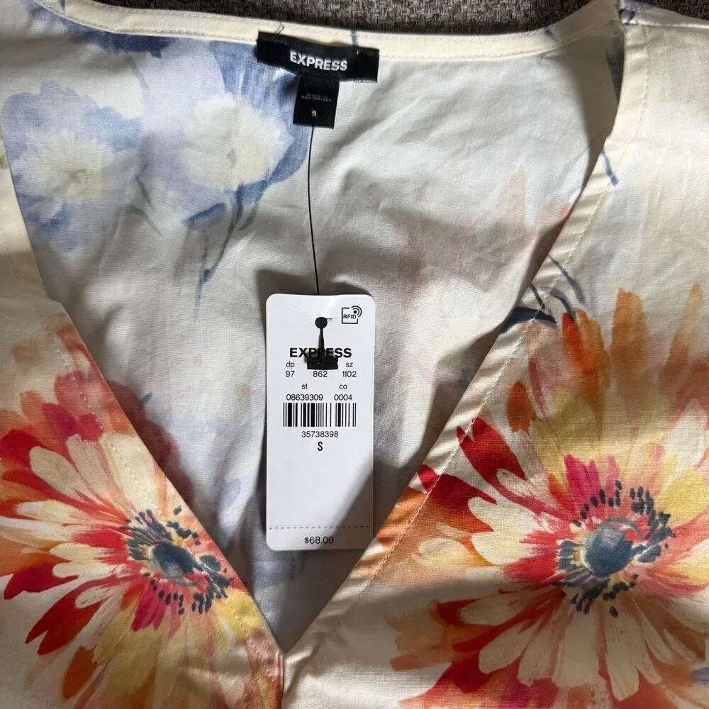 Express Floral Ruffle Sleeve Top Small - Picture 2 of 6